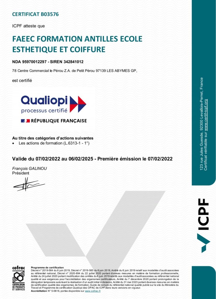 CAP ESTHÉTIQUE COSMÉTIQUE PARFUMERIE en GUADELOUPE - FAEEC